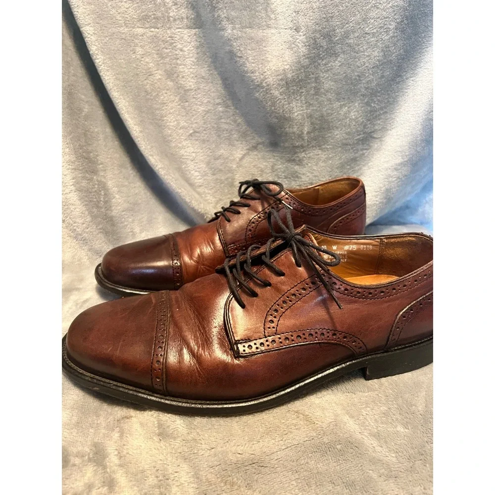 Bostonian Cap Toe Oxford Dress Shoes Mens Size 10W‎ Brown Leather Italy